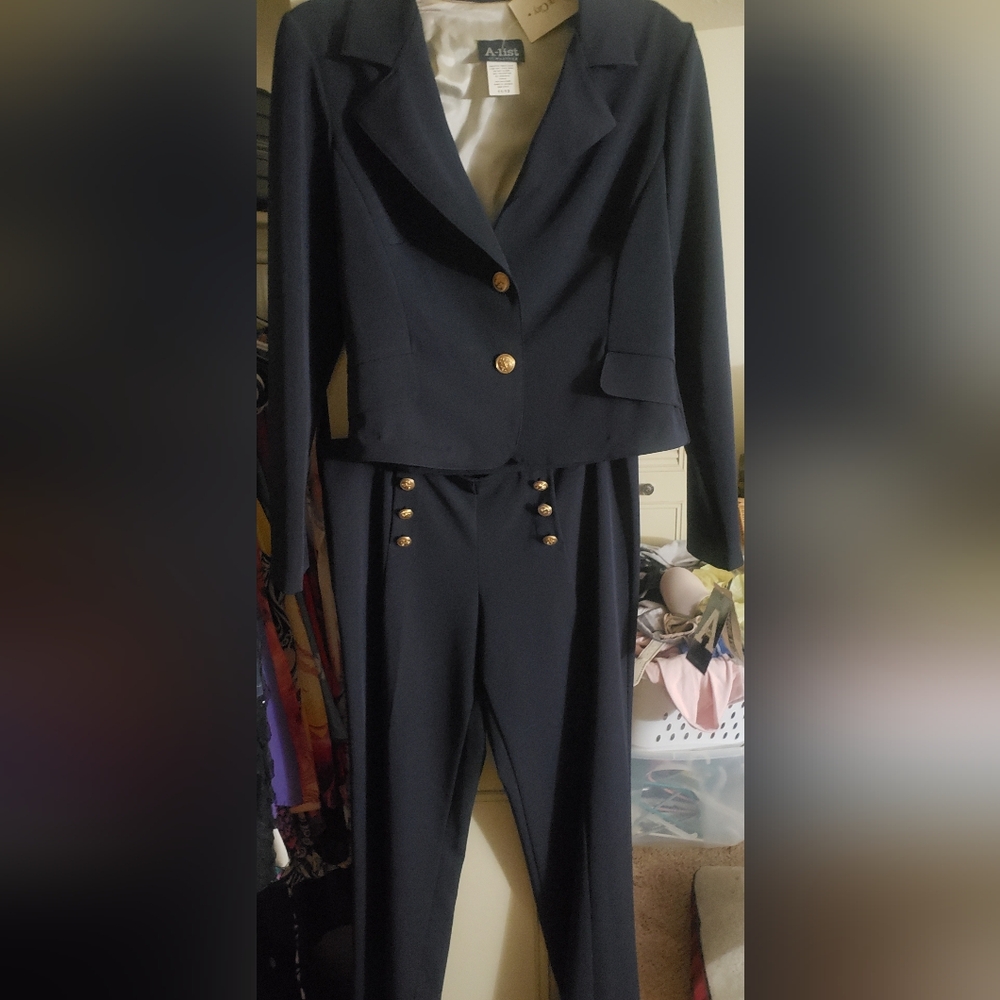 Wrapper Navy Pantsuit with Gold Sailor Accents Buttons Size 11/12